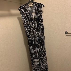 Eliza J long dress.  Navy blue w/ white dots